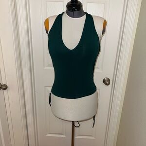 XL Women's halter, deep V-Neck Top - Dark Green